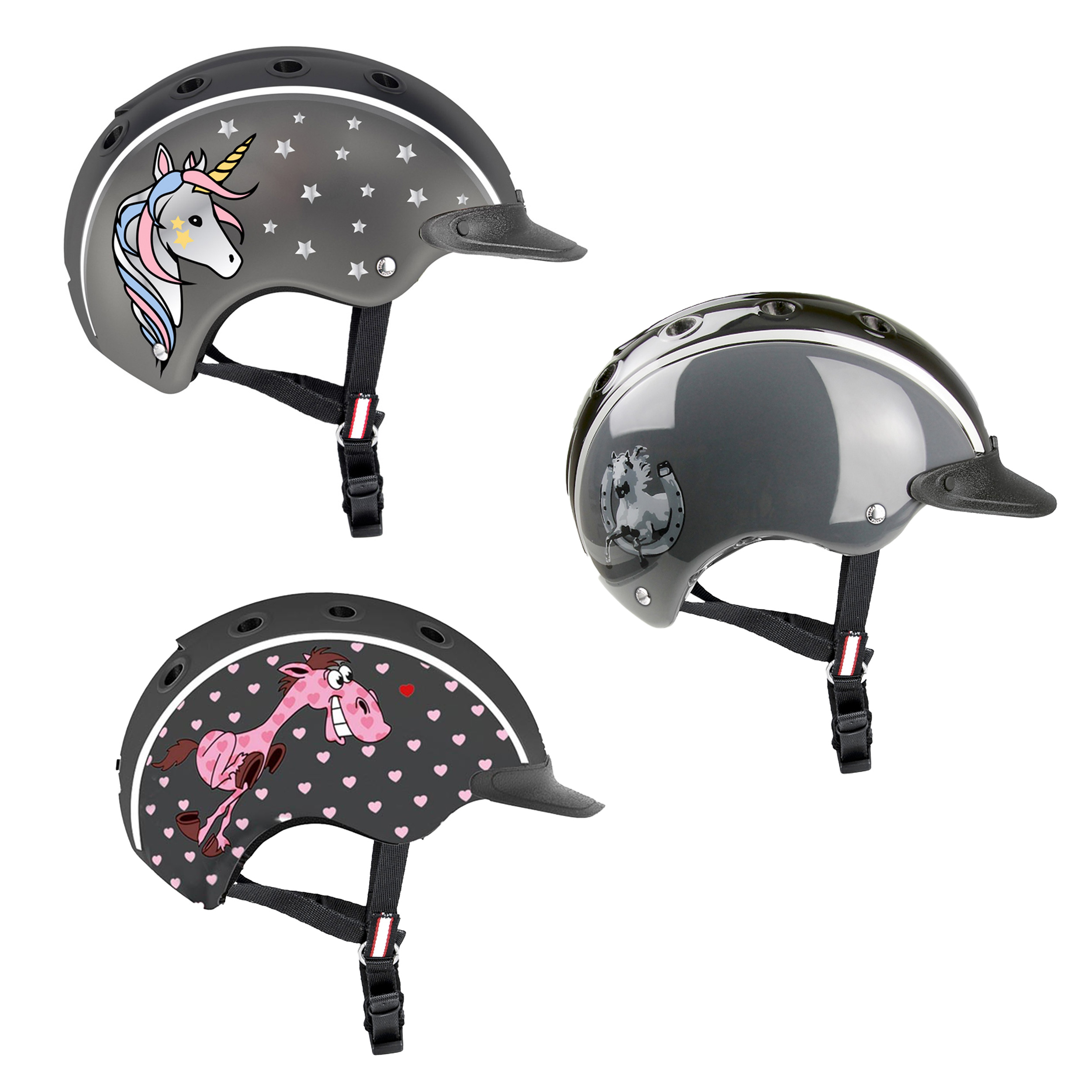 50-52cm Hufkratzer Reiterladen24 Casco Kinder Reithelm NORI Hufeisen schwarz//grau XS