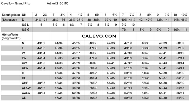 Grand Prix Show Coat Size Chart