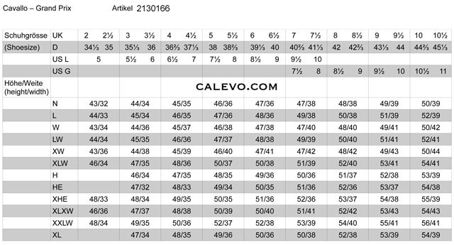 Konig Dressage Boots Size Chart